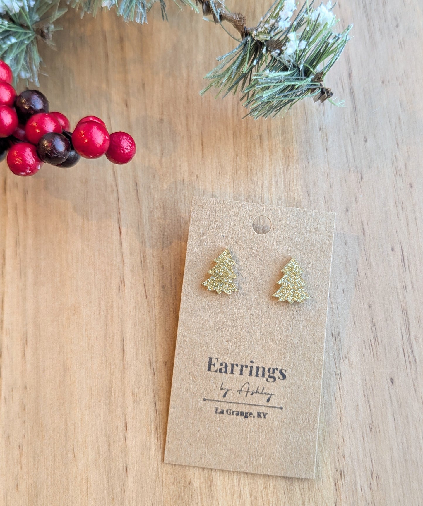 Christmas Tree Stud - Gold Glitter