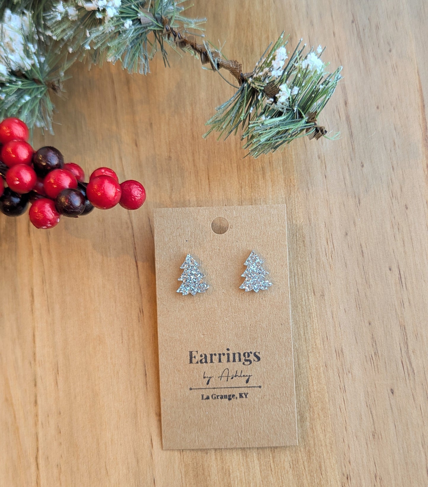 Christmas Tree Stud - Silver Glitter