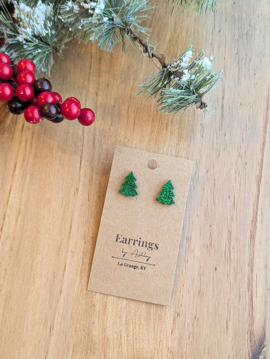 Christmas Tree Stud - Green Glitter