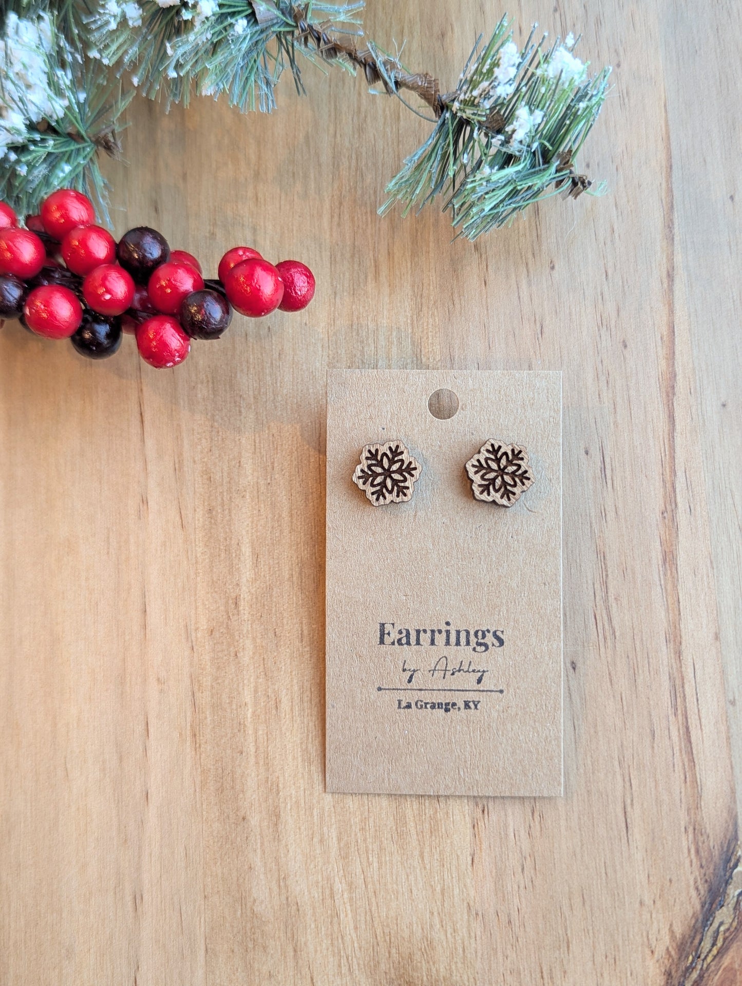 Snowflake Stud - Wood